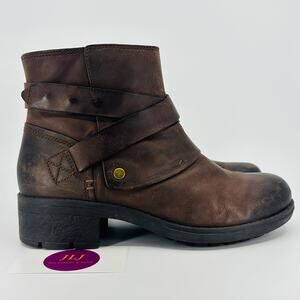 Clarks Women's Mansi Calla Brown Distressed Leather Moto Ankle Boots Size 8.5